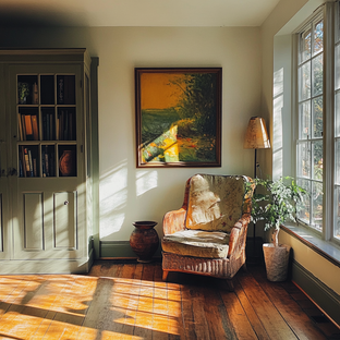 A painting in a sunny room