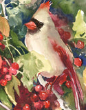 Original art for sale at UGallery.com | Cardinal Birds in the Woods by Suren Nersisyan | $325 | watercolor painting | 12' h x 16' w | thumbnail 3