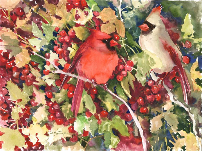 Cardinal Birds in the Woods by Suren Nersisyan |  Artwork Main Image