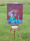 Original art for sale at UGallery.com | Protea & Pansies by Alana Clumeck | $525 | oil painting | 20' h x 16' w | thumbnail 3