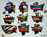 Original art for sale at UGallery.com | Small Boats, Big Stories by Allen Wittert | $900 | acrylic painting | 16' h x 20' w | thumbnail 1