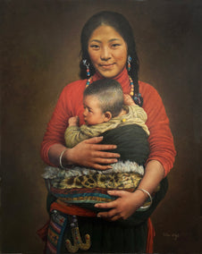 oil painting by David Qiyi Liu titled Mother and Child