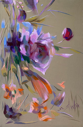 Original art for sale at UGallery.com | Flowers in Beige 1 by Dowa Hattem | $475 | oil painting | 17.7' h x 11.81' w