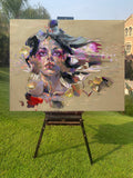 Original art for sale at UGallery.com | Girl & Garden of Thoughts by Dowa Hattem | $2,350 | oil painting | 31.4' h x 39.37' w | thumbnail 3