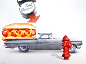 Original art for sale at UGallery.com | Eat Here by Dwight Smith | $525 | watercolor painting | 12' h x 16' w