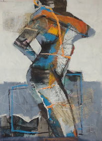 mixed media artwork by Gail Ragains titled Abstract Collage Figure #3