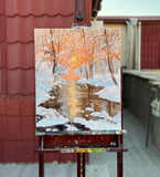 Original art for sale at UGallery.com | Golden Winter by Gulshaba Abbasova | $1,850 | oil painting | 28' h x 20' w | thumbnail 3