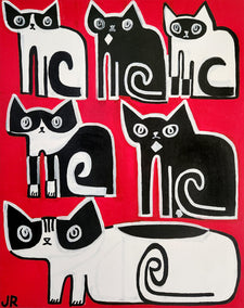 acrylic painting by Jessica JH Roller titled Cat Pyramid