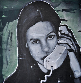 acrylic painting by Mark Cudd titled The Phone Call and What She Said (98-99 Series)