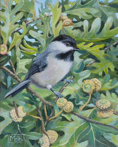 Main image of artist Mary Beatty-Brooks's artwork titled Chickadee Among Oak Leaves