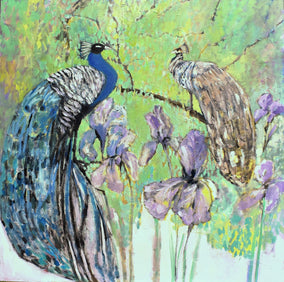 Original art for sale at UGallery.com | Peacock Mates by Mary Pratt | $1,975 | oil painting | 36' h x 36' w