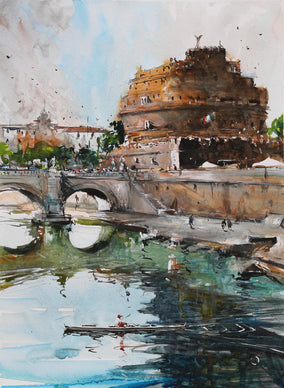 Original art for sale at UGallery.com | Castel Sant'Angelo and the Tiber by Maximilian Damico | $850 | watercolor painting | 22' h x 16' w
