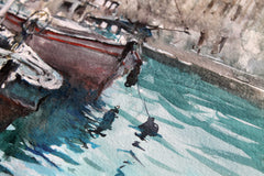 Original art for sale at UGallery.com | Fishermen Village by Maximilian Damico | $850 | watercolor painting | 16.5' h x 12' w | thumbnail 4