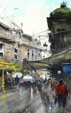 Original art for sale at UGallery.com | Raining Day in Vienna by Maximilian Damico | $650 | watercolor painting | 13.5' h x 9' w