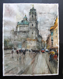 Original art for sale at UGallery.com | Raining in Prague by Maximilian Damico | $1,250 | watercolor painting | 30' h x 22' w | thumbnail 3