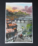 Original art for sale at UGallery.com | Stairs in Prague by Maximilian Damico | $550 | watercolor painting | 12' h x 9' w | thumbnail 3