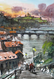 Original art for sale at UGallery.com | Stairs in Prague by Maximilian Damico | $550 | watercolor painting | 12' h x 9' w | thumbnail 1