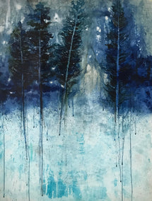 acrylic painting by Mena Malgavkar titled Indigo Forest