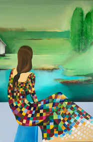 oil painting by Mikhail Zuyeu titled Quiet Horizon Green