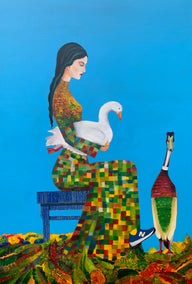oil painting by Mikhail Zuyeu titled The Keeper of Geese