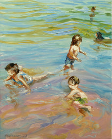 oil painting by Onelio Marrero titled Children at Low Tide