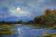 Original art for sale at UGallery.com | Morning Moon and Cloud Cover by Onelio Marrero | $1,025 | oil painting | 14' h x 28' w | thumbnail 4