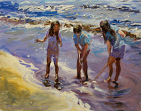 Original art for sale at UGallery.com | Sand Dollar Hunt by Onelio Marrero | $550 | oil painting | 8' h x 10' w | thumbnail 1