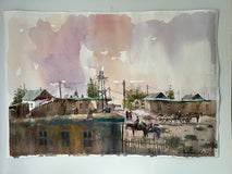 Original art for sale at UGallery.com | Native Village by Rashid Kulbatyrov | $1,175 | watercolor painting | 18.8' h x 27.5' w | thumbnail 2