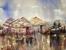 Original art for sale at UGallery.com | Nomads by Rashid Kulbatyrov | $1,175 | watercolor painting | 18.8' h x 27.5' w | thumbnail 1