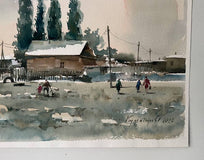 Original art for sale at UGallery.com | My House by Rashid Kulbatyrov | $375 | watercolor painting | 10.6' h x 15.7' w | thumbnail 4