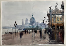 Original art for sale at UGallery.com | Rainy Day by Rashid Kulbatyrov | $475 | watercolor painting | 11.4' h x 16.1' w | thumbnail 2