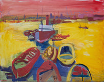 Original art for sale at UGallery.com | Fauvist Harbor by Robert Hofherr | $1,275 | acrylic painting | 22' h x 28' w | thumbnail 1