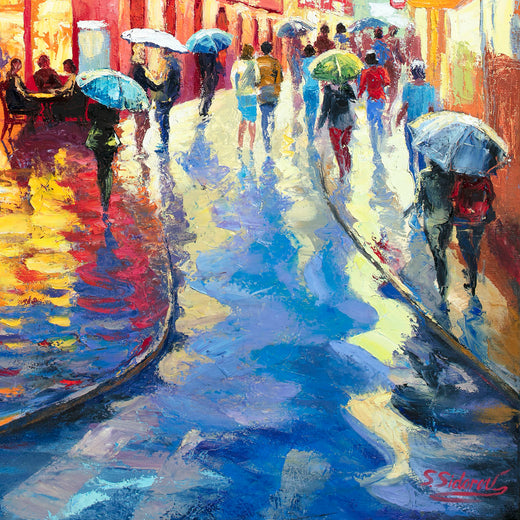 Rainy Night in Paris. Café de Consulate by Stanislav Sidorov |   Closeup View of Artwork