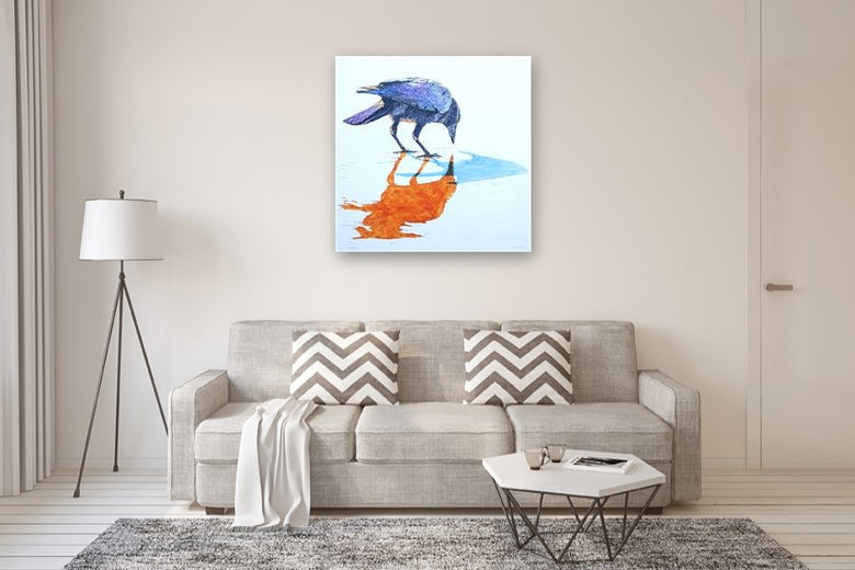 A Crow Reflecting on the Beach by Emil Morhardt |  In Room View of Artwork