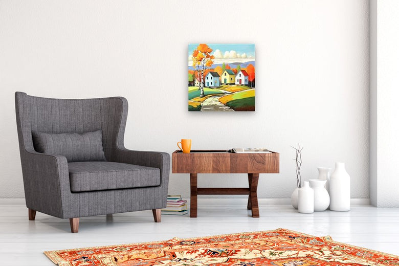 Cabins in the Woods by John Jaster |  In Room View of Artwork