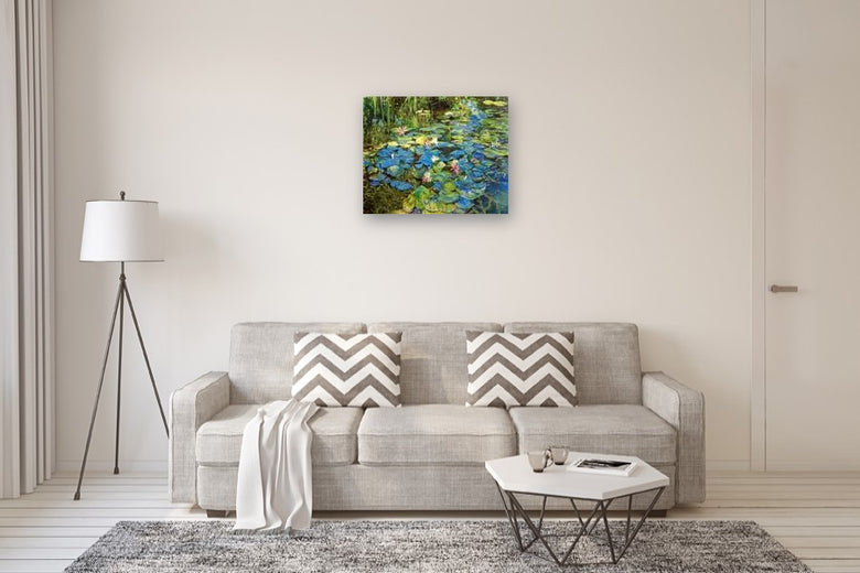 Mixed Water Lilies Spotted Sunlight by Onelio Marrero |  In Room View of Artwork