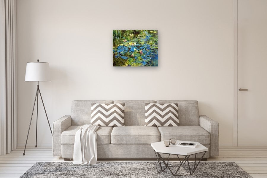Mixed Water Lilies Spotted Sunlight by Onelio Marrero |  In Room View of Artwork