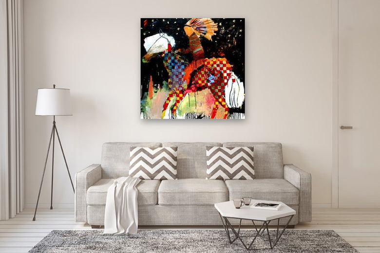 A Checkered Pony and a Starry Sky by Scott Dykema |  In Room View of Artwork