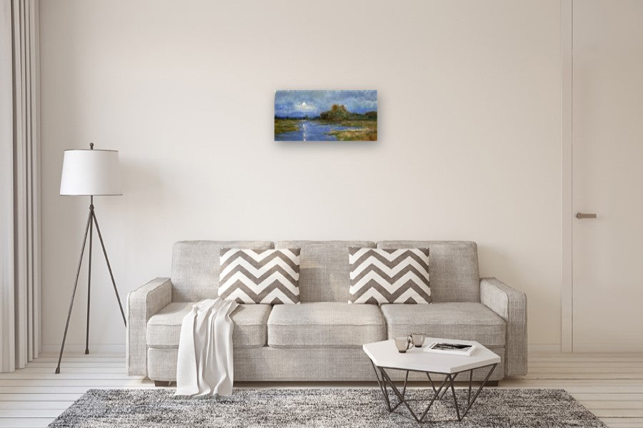 Morning Moon and Cloud Cover by Onelio Marrero |  In Room View of Artwork