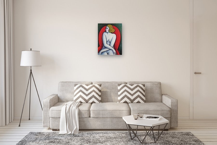 Naked on the Red Sofa by Guillermo Martà Ceballos |  In Room View of Artwork