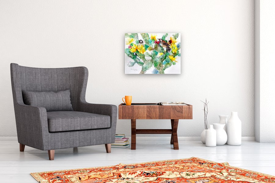 Cactus Wren and Prickly Pear by Suren Nersisyan |  In Room View of Artwork