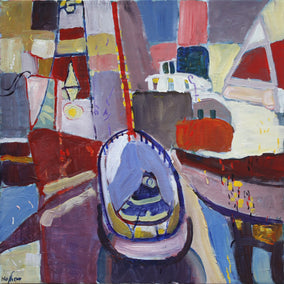 acrylic painting by Robert Hofherr titled Sailboat with a Red Mast