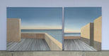 Original art for sale at UGallery.com | Ocean View from Terrace - Diptych by Zeynep Genc | $3,100 | acrylic painting | 24' h x 50' w | thumbnail 3