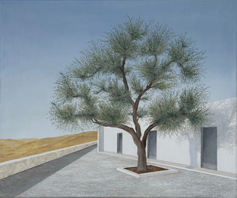 acrylic painting by Zeynep Genc titled Olive Tree and House