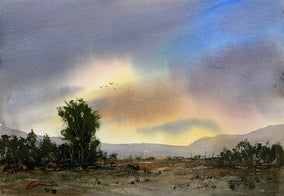 Original art for sale at UGallery.com | Sunrise New Mexico by Posey Gaines | $600 | watercolor painting | 14' h x 20' w