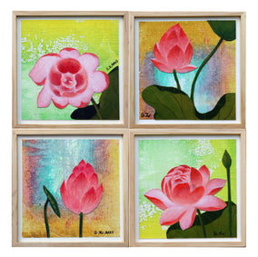 Original art for sale at UGallery.com | Four Lotus by Guigen Zha | $475 | mixed media artwork | 12' h x 12' w