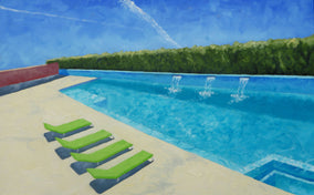 Original art for sale at UGallery.com | Four Green Chaise by Mitchell Freifeld | $400 | oil painting | 22' h x 35' w