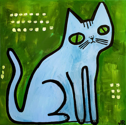 Blue Cat on Green by Jessica JH Roller | Artwork Main Image
