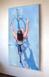 Original art for sale at UGallery.com | Woman Bicycling on a Summer Day by Warren Keating | $6,500 | oil painting | 60' h x 36' w | thumbnail 3