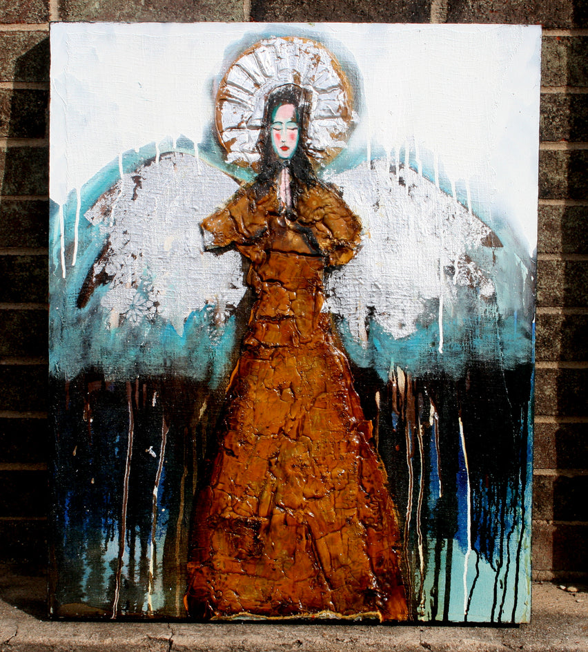 A Set of Silver Wings and a Silver Halo by Scott Dykema |  Closeup View of Artwork